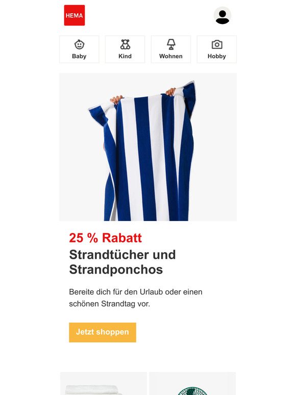 25 % Rabatt auf Strandtücher und Strandponcho´s