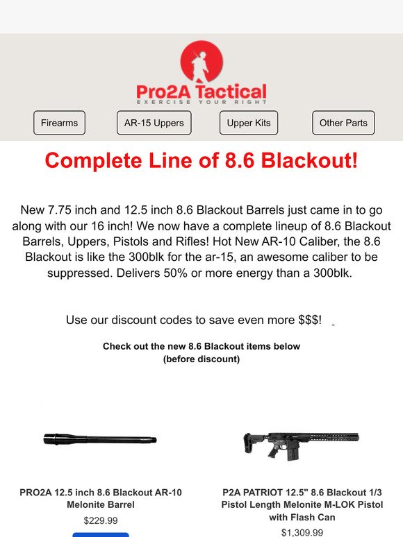 Pro2A Tactical: Complete Line of 8.6 Blackout AR-10 Parts, Pistols ...