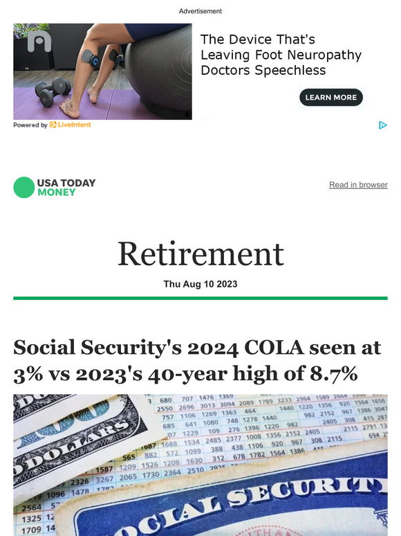 USA TODAY Retirement Social Security's 2024 COLA seen at 3 vs 2023's