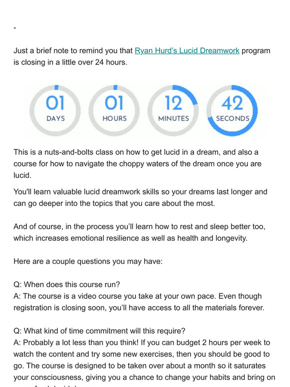 Last chance to get Ryan’s Lucid Dreamwork course