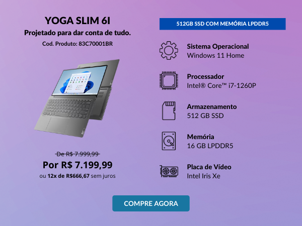 Notebook Lenovo Yoga Slim 6i i7-1260P 83C70001BR 16GB 2023