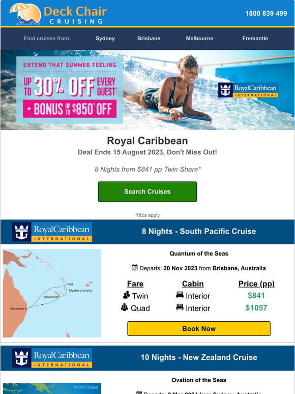 Deck Chair Cruising SALE on Royal Caribbean & Holland America Cruises Milled