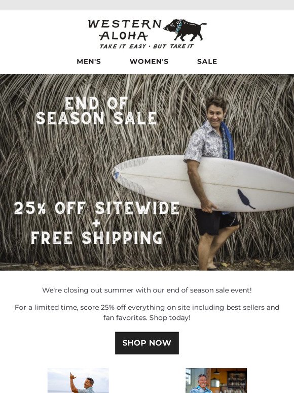 End of season sale event - 25% off sitewide + free shipping!