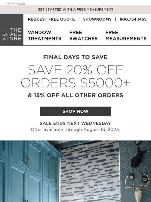 Final Days to Save 20% Off Orders $5000+