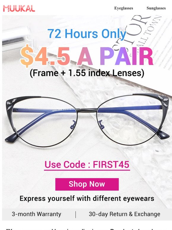 $4.5 A Pair Glasses for 72 Hours Only ⏰