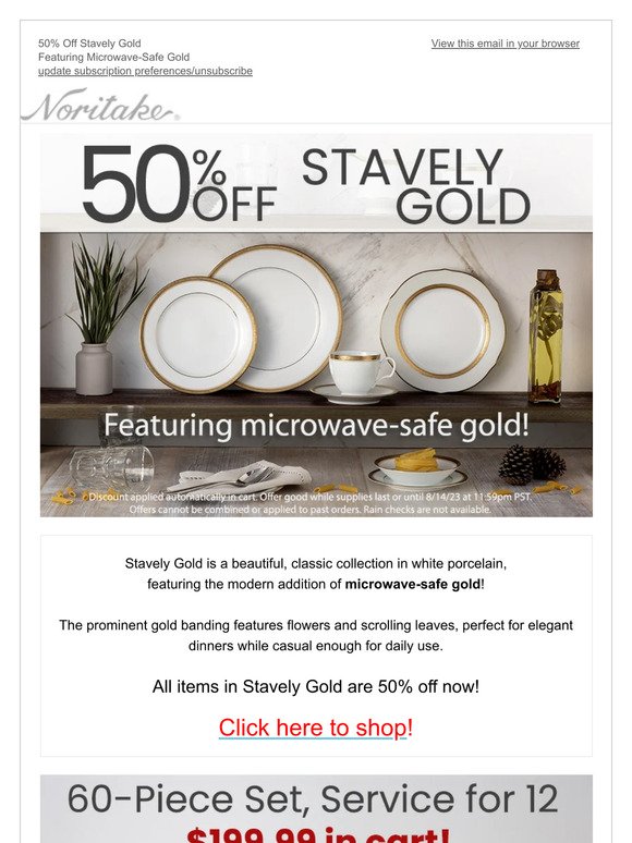 Microwave-Safe Gold + Classic Beauty | 50% Off!
