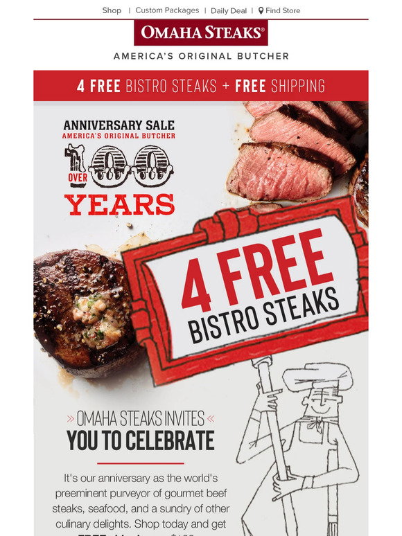Omaha Steaks: 4 FREE Bistro Steaks + FREE shipping | Milled