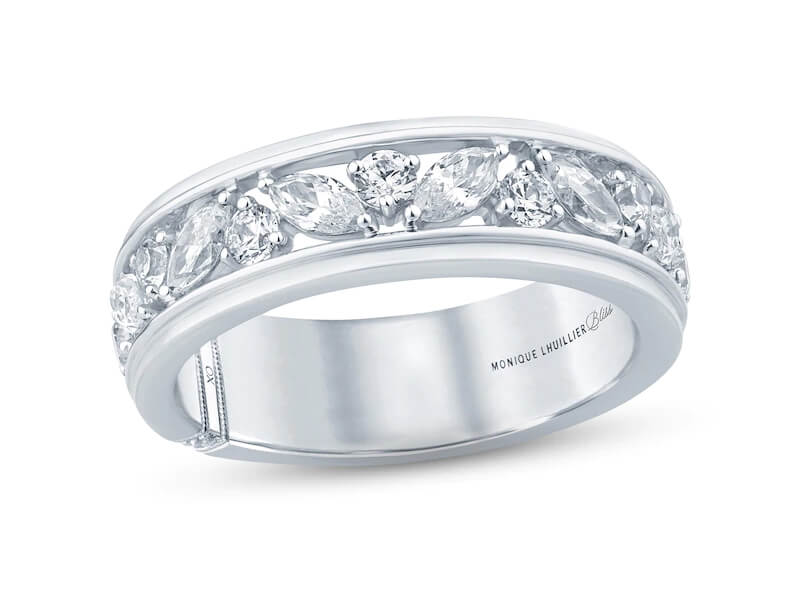 Monique Lhuillier Bliss Men's Diamond Wedding Band 1-1/2 ct tw Marquise & Round-cut 18K White Gold