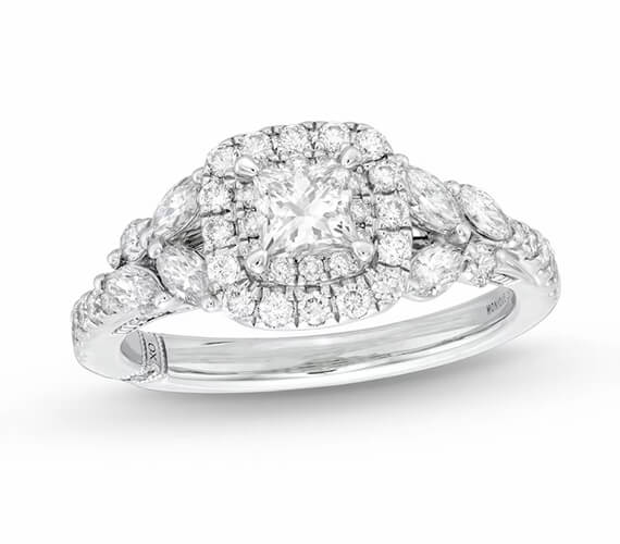 Monique Lhuillier Bliss Diamond Engagement Ring 1-1/6 ct tw Princess, Marquise & Round-cut 18K White Gold