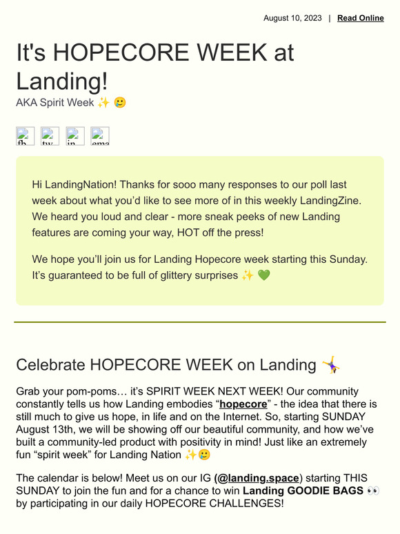 It's HOPECORE WEEK at Landing!