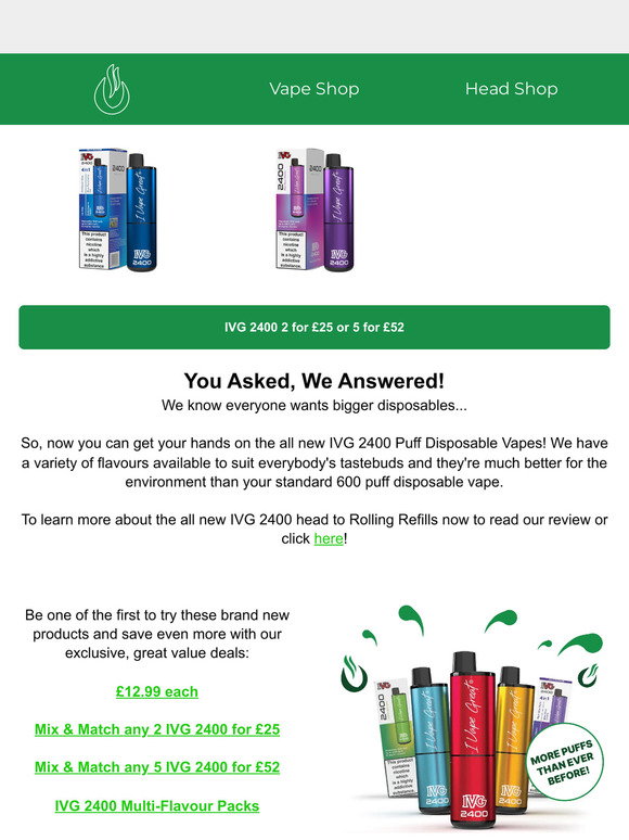green ivg 2400 IVG 2400 Review: UK's First 2400-Puff Disposable Vape! main image 0