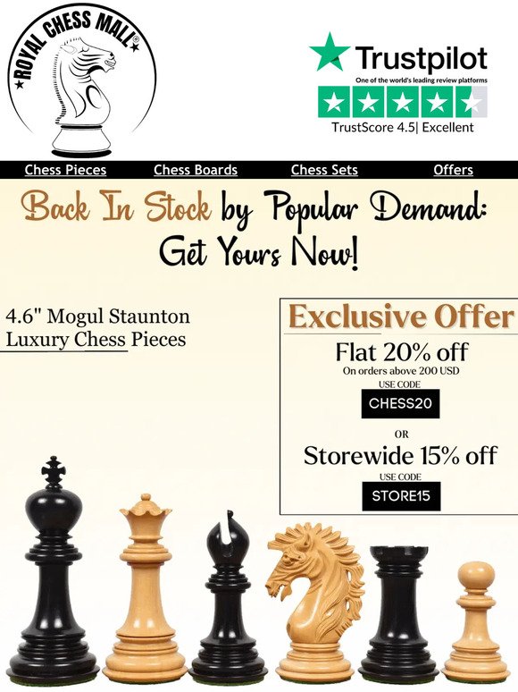 Your Favourites are Back in Stock! Get Yours Now! | Royal Chess Mall® | Use Code: CHESS20