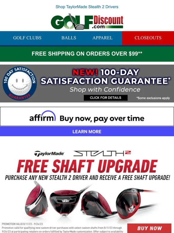 Free Shaft Upgrade W/ a TaylorMade Stealth 2 Driver Purchase
