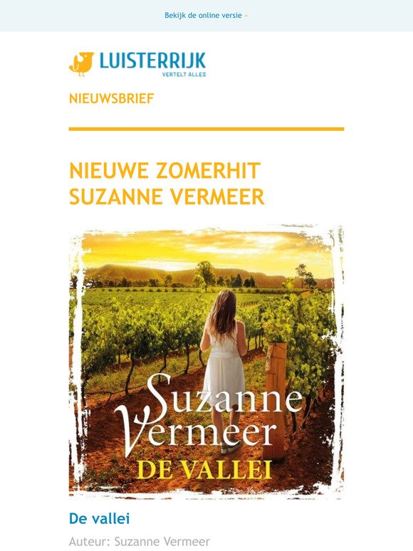 Zomerhit De Vallei van Suzanne Vermeer | Britse serie Inspecteur Morse nu als luisterboek | Omstanders van Clara Drummond | Sander Aarts