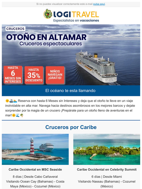 ¡Otoño en Altamar! Cruceros con hasta 6 Meses sin Intereses