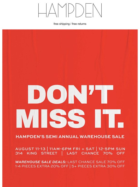 WAREHOUSE SALE Starts TODAY