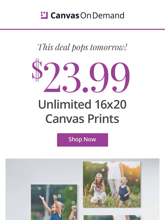 Don't delay: 16x20 canvas for $24 floats away tomorrow ❗