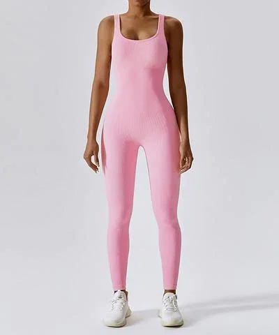Ribbed Solid Color Tummy Control Sleeveless Seamless Jumpsuit
