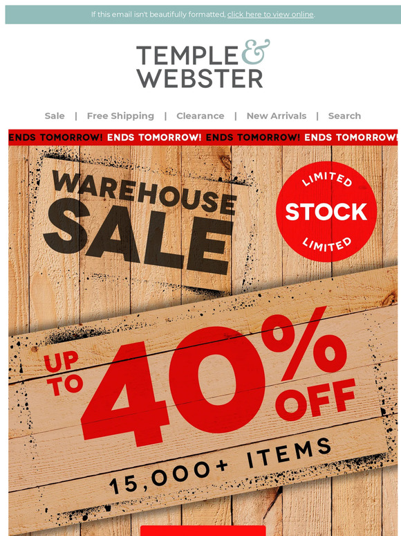 📦 Warehouse Sale Ends Tomorrow!
