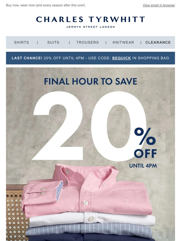 Final hour! 20% OFF ends at 4PM