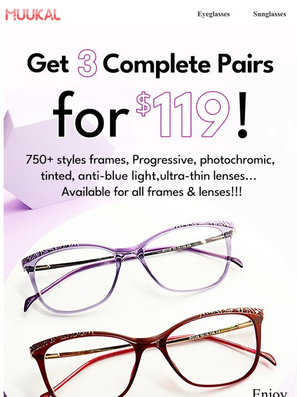Any 3 pairs of glasses for ONLY $119 👍👍👍