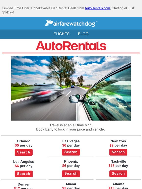 Hurry! $5/Day Car Rental Deals Disappearing Quickly - Book Now While You Can