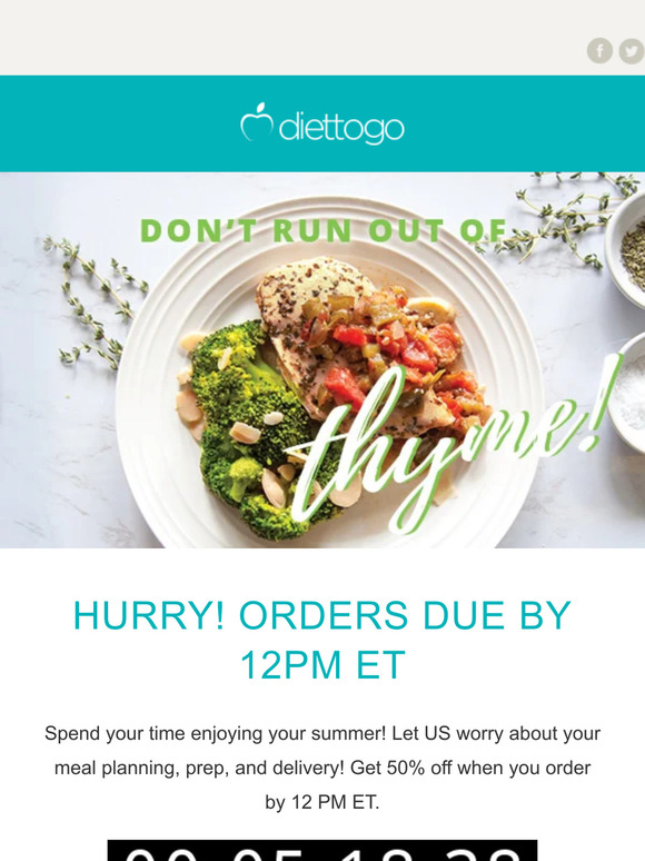 Get 50% off your first week when you order TODAY by NOON