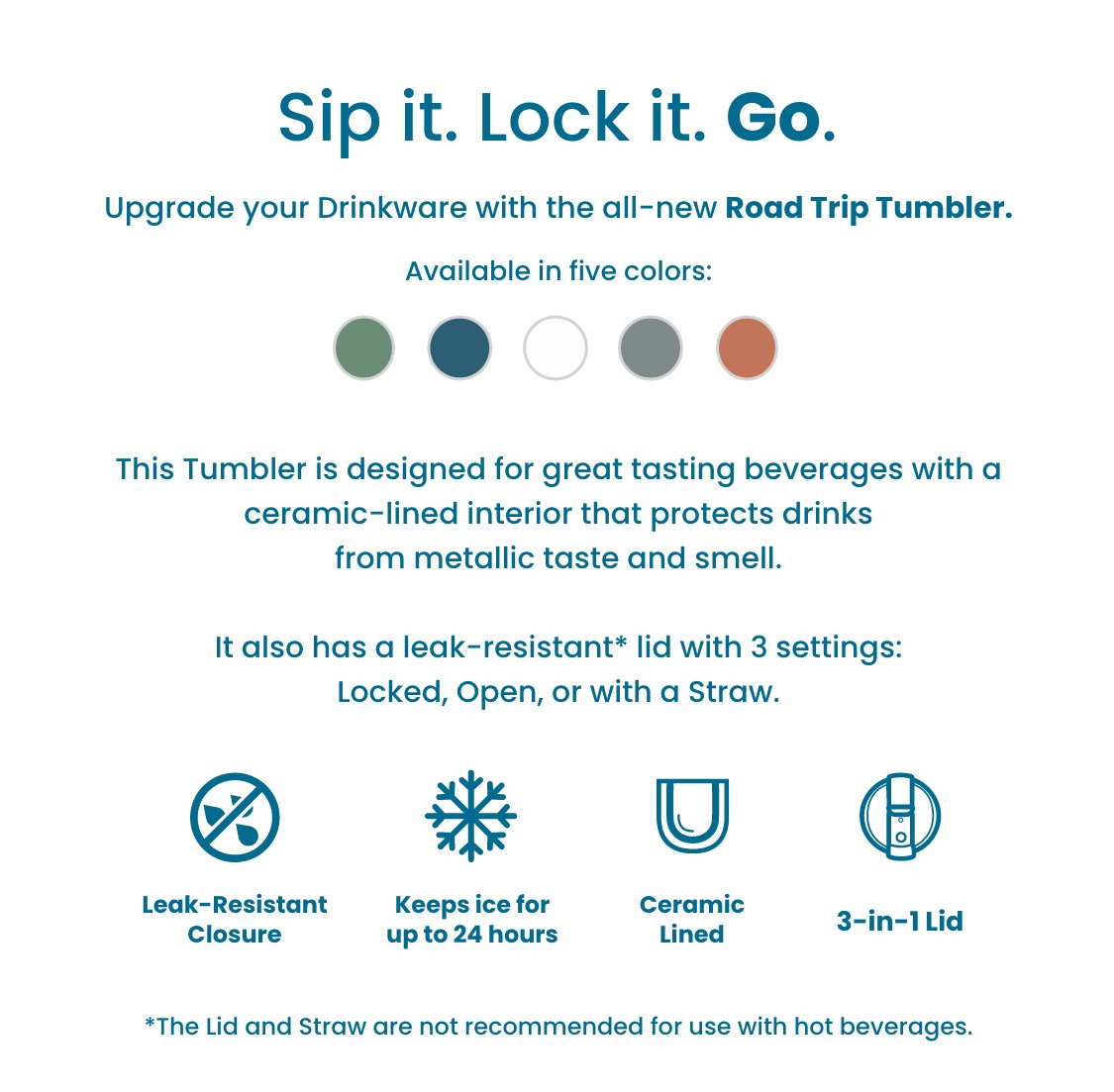 Sip it. Lock it. Go. Meet the NEW Road Trip Tumbler that makes drinks taste  better, doesn't leak, and fits in most cup holders!, By RTIC Outdoors