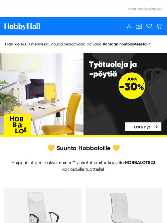 Työtuoleja ja -pöytiä jopa -30%*!