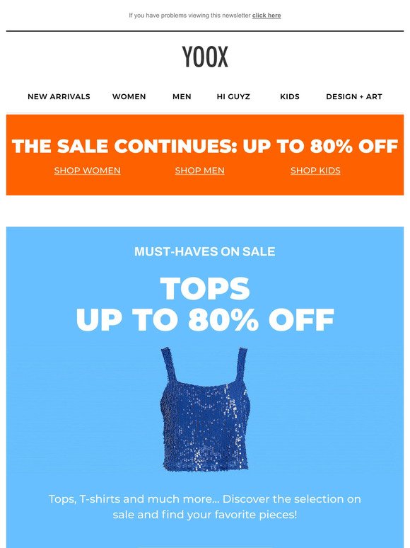 Check out a selection of tops, T-shirts and more at up to 80% OFF