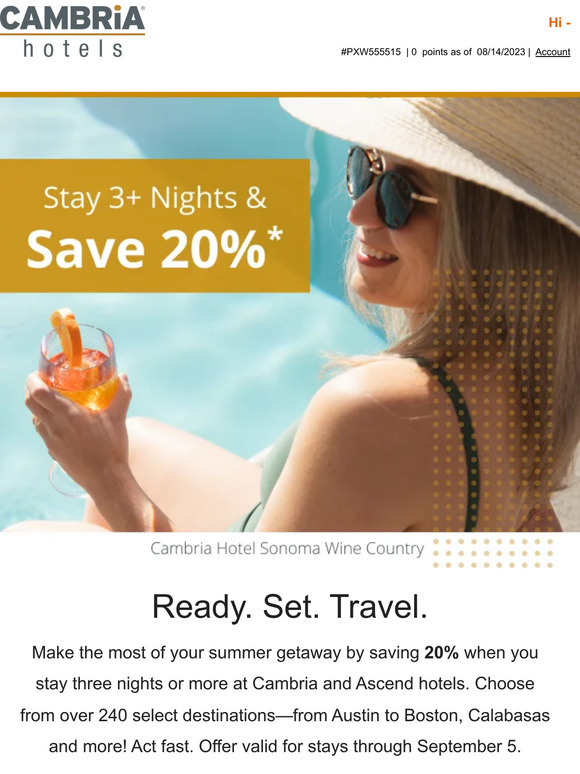 Reminder: 20% Off Cambria® Hotels Ends Soon