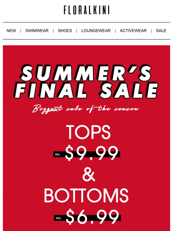 Summer Final Sale! Bikini Tops All $9.99, Bottoms All $6.99