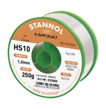 Stannol HS10 2510 spájkovací cín bez olova cievka Sn99,3Cu0,7 ROM1 250 g 1 mm