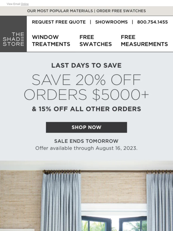 Sale Ends Tomorrow: Save 20% Off Orders $5000+