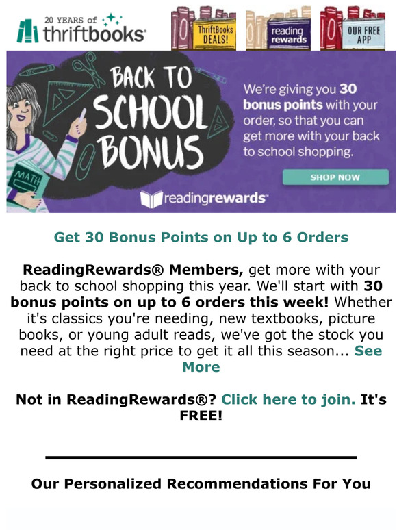 Get 30 Bonus Points on Up to 6 Orders