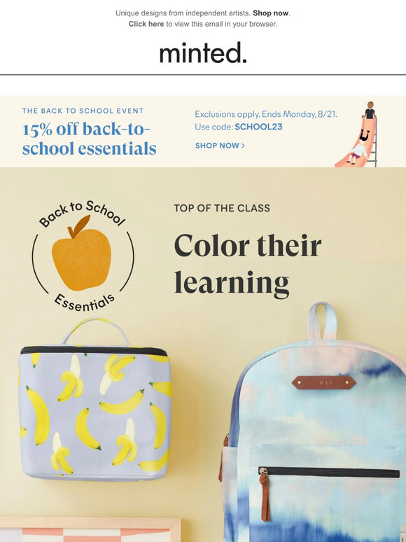 15% off back-to-school essentials by personality