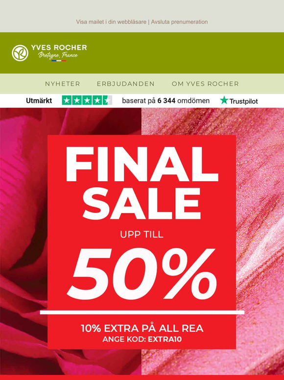 FINAL SALE upp till 50% + 10% extra rabatt.