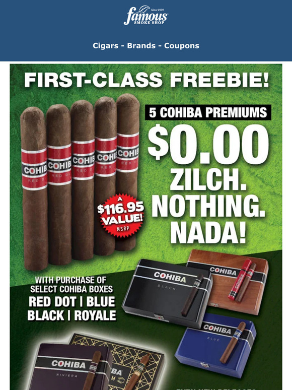 Famous Smoke Shop Luxury Loot Claim 5 Cohibas FREE! Milled