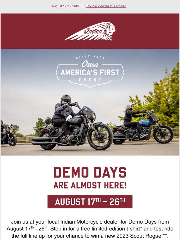 Join us for Indian Motorcycle Demo Days