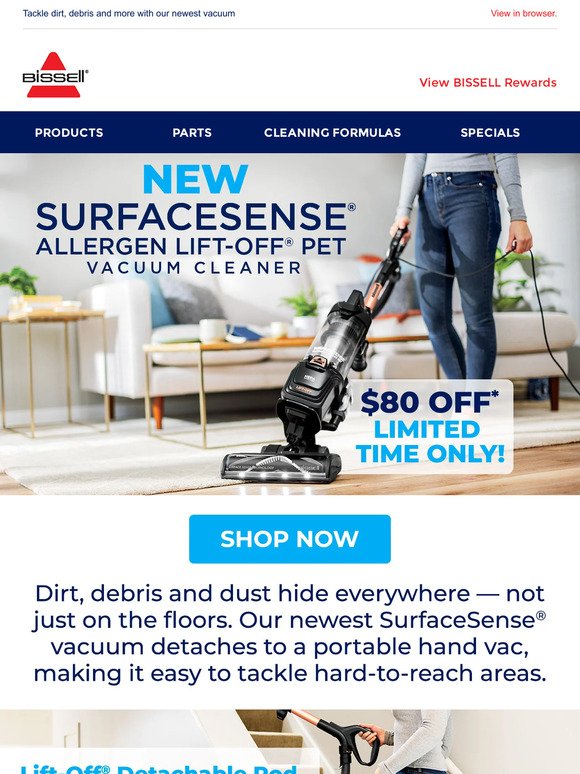 Save $80 on the new SurfaceSense® Allergen Pet Lift-Off® Vacuum