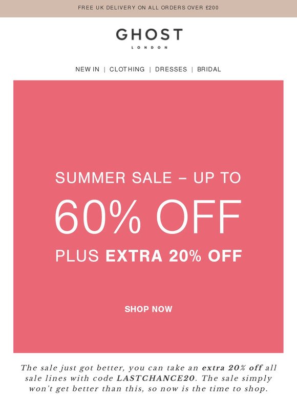 Extra 20% Off Sale Lines | Final Reductions
