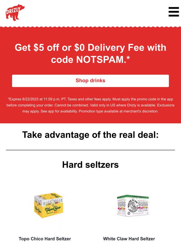 You’re entitled to $5 off or $0 Delivery Fee.