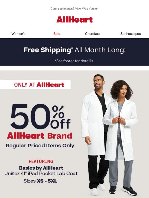 50% off AllHeart scrubs + free shipping!