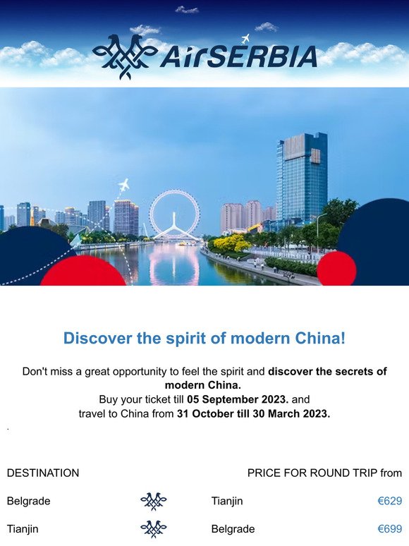 — ✈️ Promo offer Belgrade Tianjin! 👉️ Round trip tickets from €629 ✈️