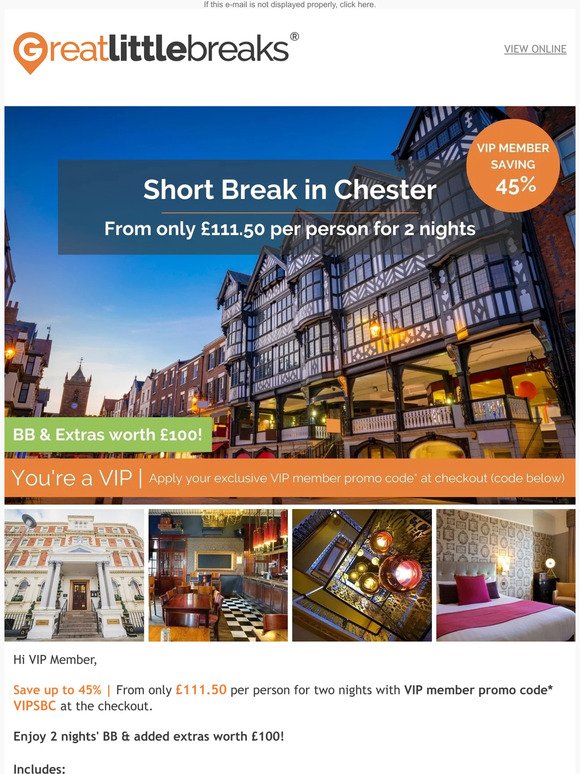 Explore the unique city of Chester | BB & Extras worth £100!