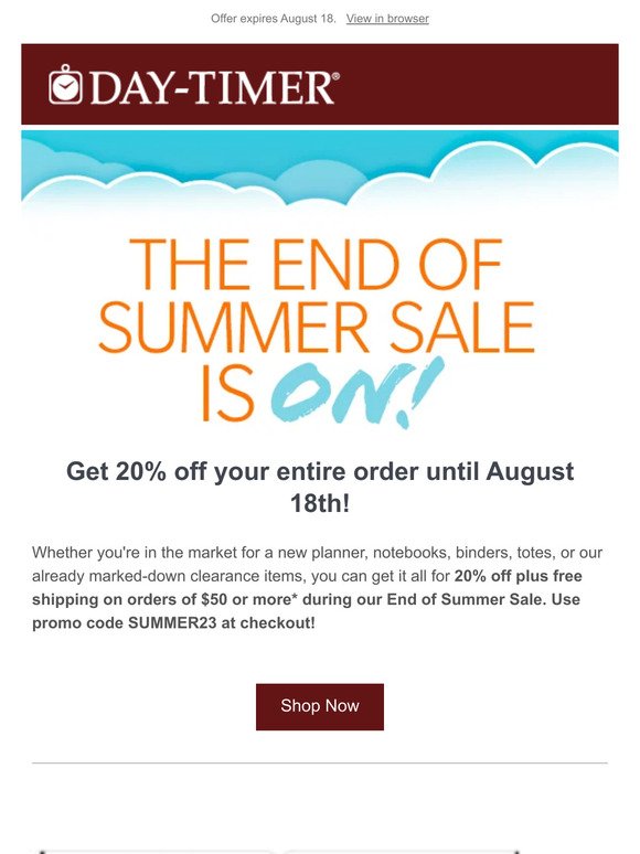 Wrap up Summer with 20% off your entire order