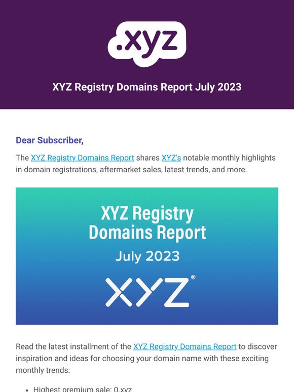 Don't miss July’s XYZ Registry Domains Report, AI still #1, and eth.xyz update