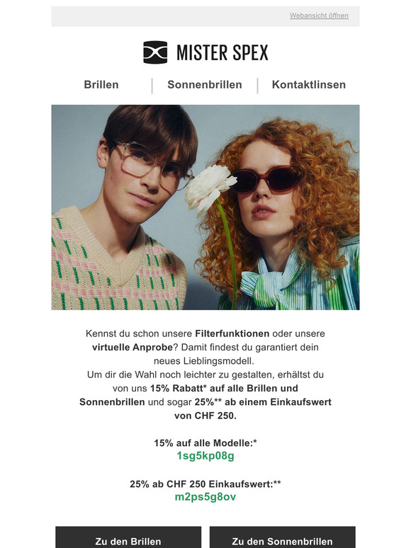 Dein 25%-Gutschein für alle Brillen  und Sonnenbrillen