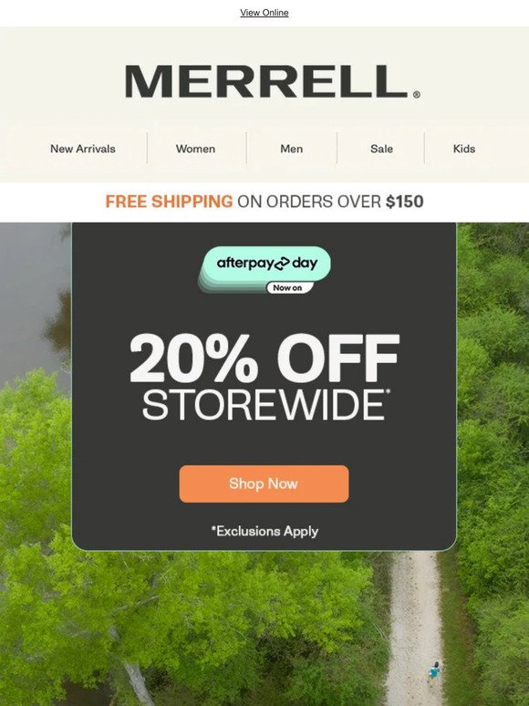afterpay day sale: 20% off storewide