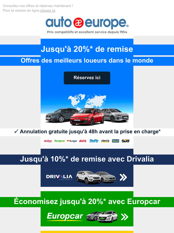Jusqu'à -20% sur votre prochaine location de voiture